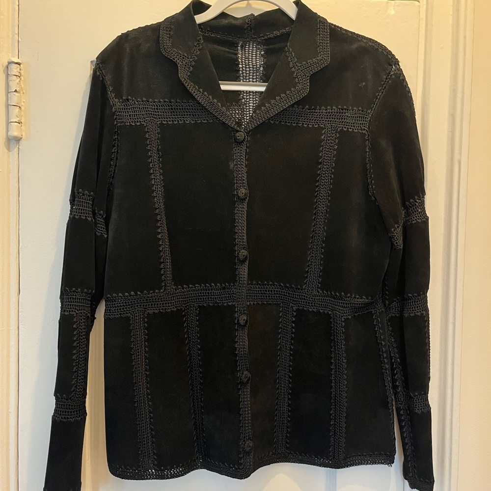 Vintage Black Suede Patchwork Jacket with Seam Details